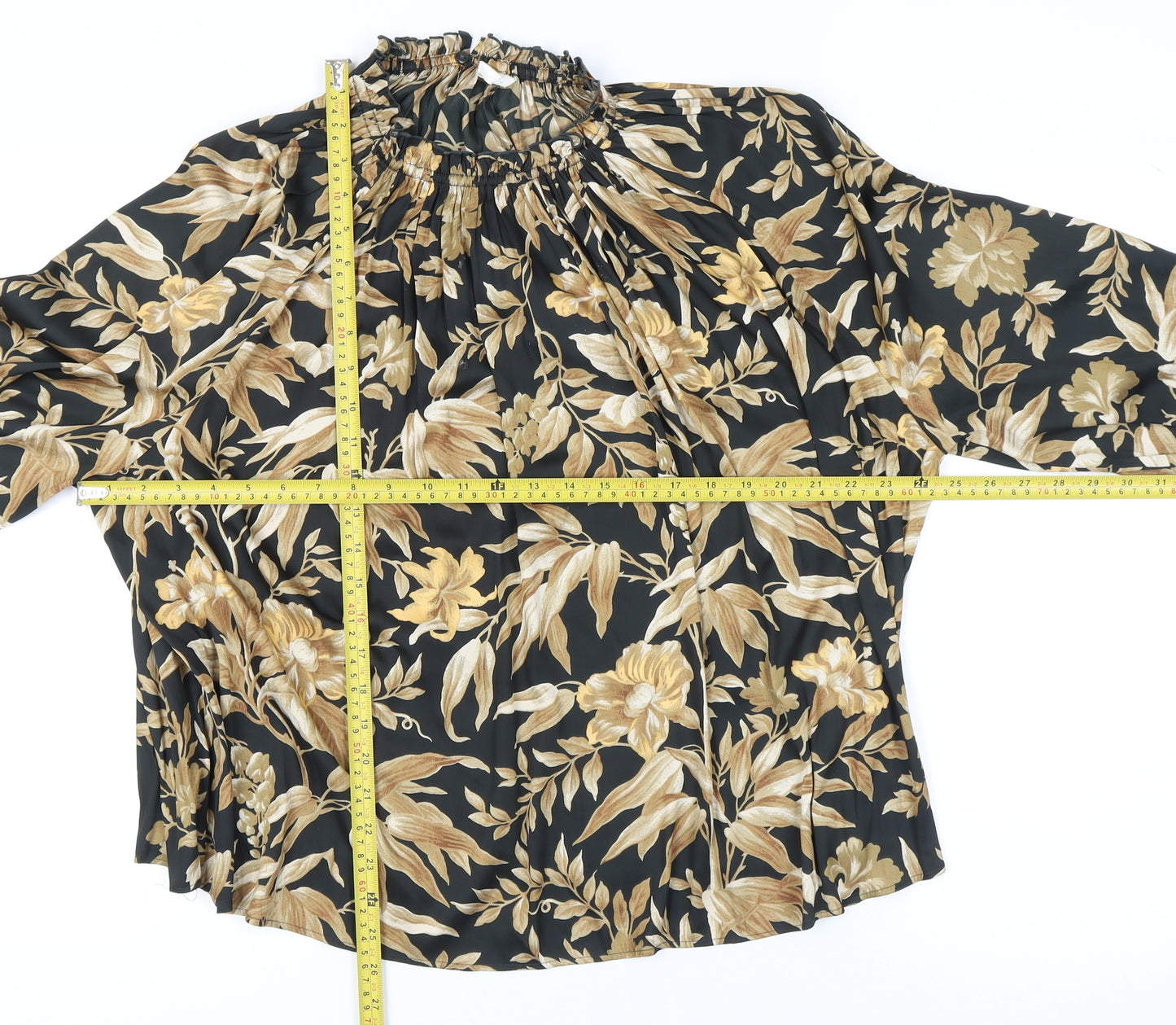 H&M Women’s Multicoloured Floral High Neck Long Sleeve Tunic Blouse Size 16