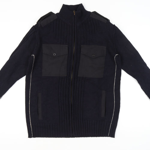 TOD HARVEY Men's Black L Full Zip Cotton Army Style Jumper