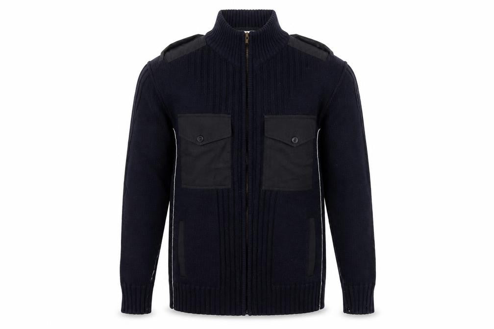 TOD HARVEY Men's Black L Full Zip Cotton Army Style Jumper