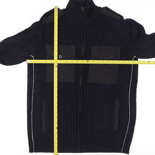TOD HARVEY Men's Black L Full Zip Cotton Army Style Jumper