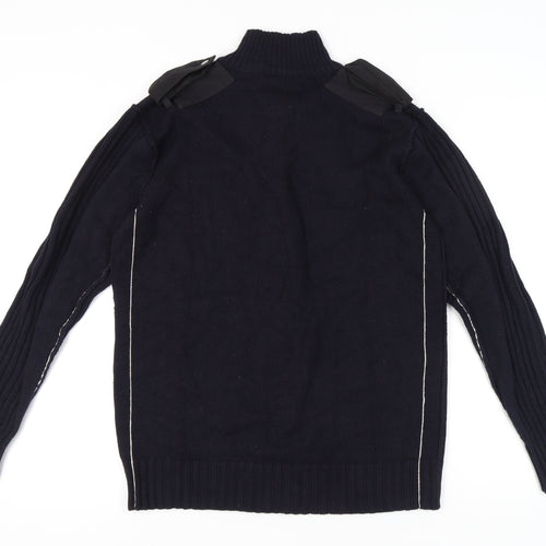 TOD HARVEY Men's Black L Full Zip Cotton Army Style Jumper