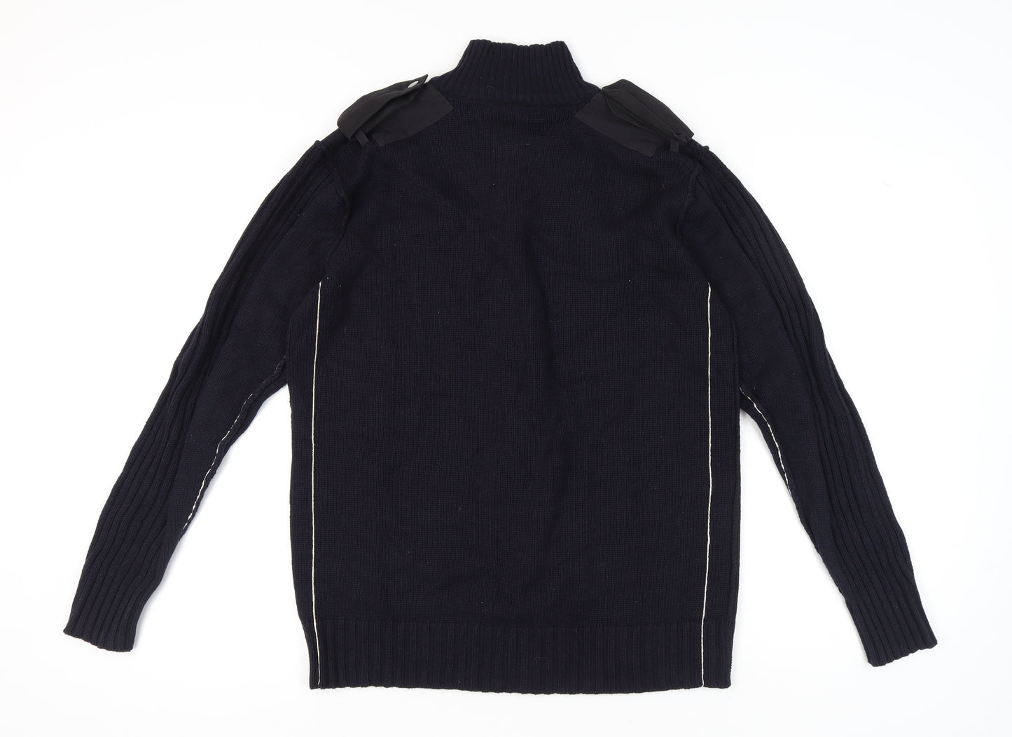 TOD HARVEY Men's Black L Full Zip Cotton Army Style Jumper