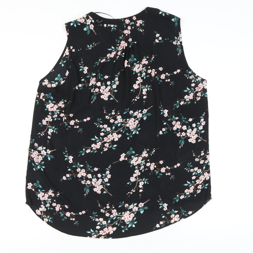Lila Rose Women's Black Floral Chiffon Sleeveless Blouse XL