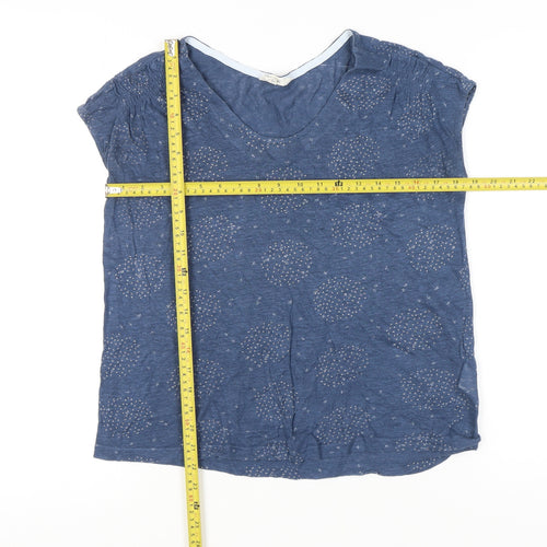 White Stuff Women's Blue Linen V-Neck Cap Sleeve T-Shirt Size 10