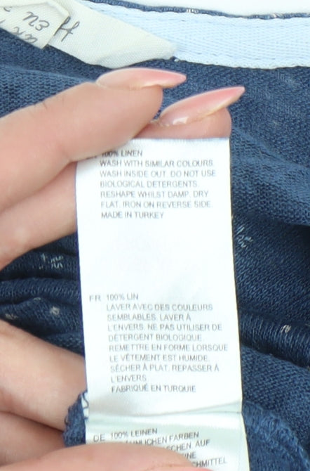 White Stuff Women's Blue Linen V-Neck Cap Sleeve T-Shirt Size 10