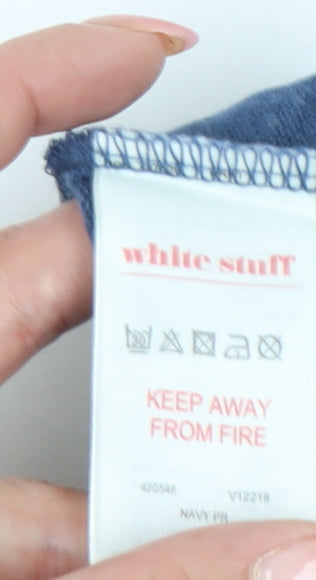White Stuff Women's Blue Linen V-Neck Cap Sleeve T-Shirt Size 10