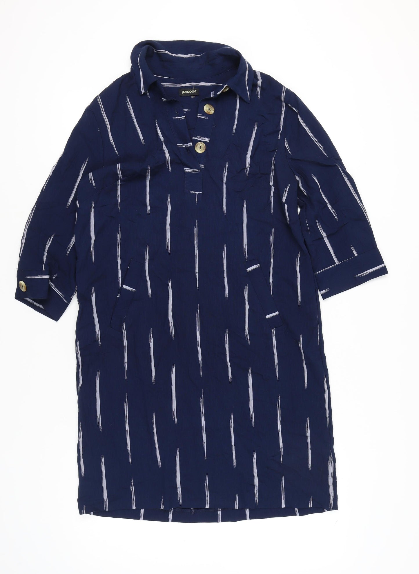 Pomodoro Women’s Blue Size 12 Knee Length Shirt Dress with Pockets