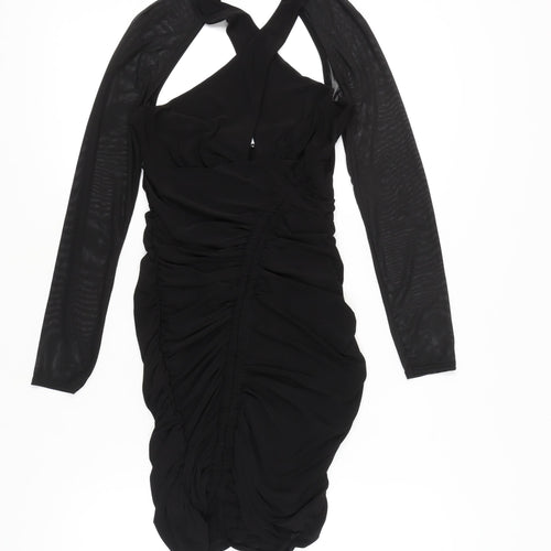 Club L London Women’s Black Size 12 Bodycon Ruched Halter Mini Dress