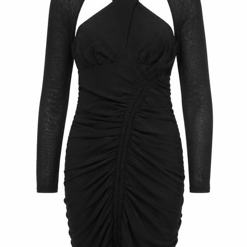 Club L London Women’s Black Size 12 Bodycon Ruched Halter Mini Dress