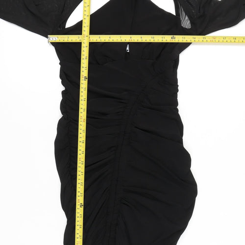 Club L London Women’s Black Size 12 Bodycon Ruched Halter Mini Dress