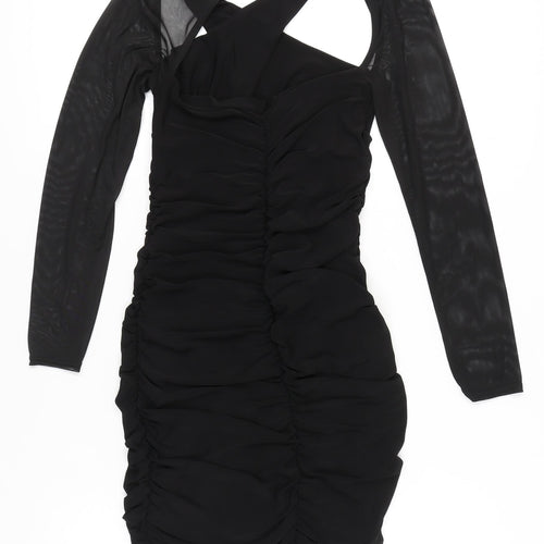 Club L London Women’s Black Size 12 Bodycon Ruched Halter Mini Dress