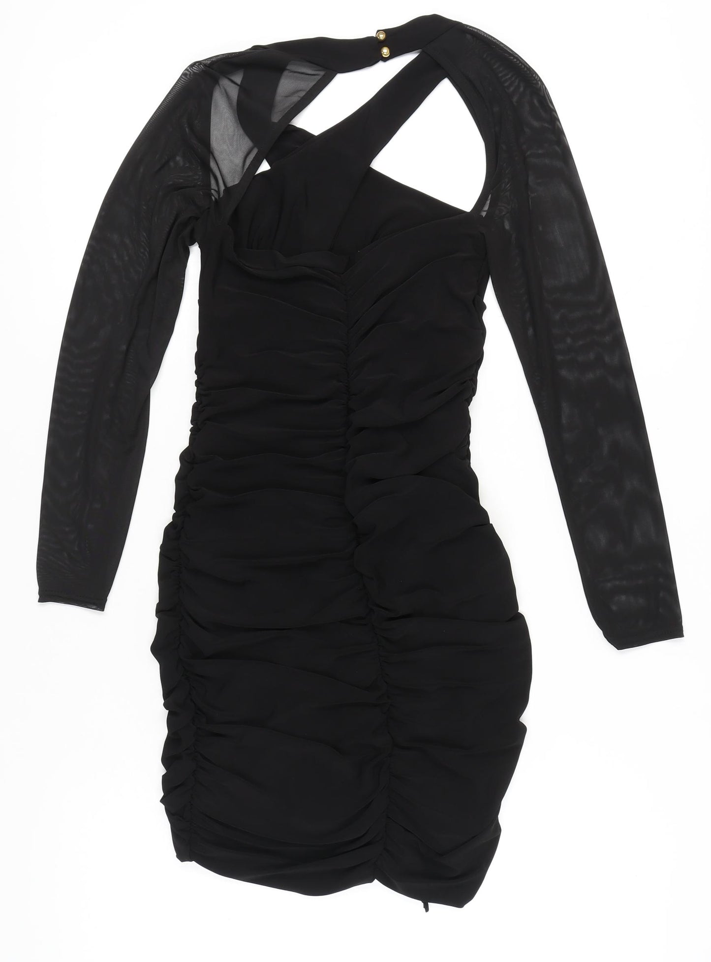 Club L London Women’s Black Size 12 Bodycon Ruched Halter Mini Dress
