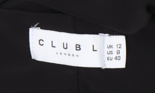 Club L London Women’s Black Size 12 Bodycon Ruched Halter Mini Dress
