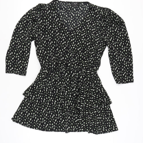 AX Paris Women’s Black Abstract Ruffle Wrap Dress Size 14