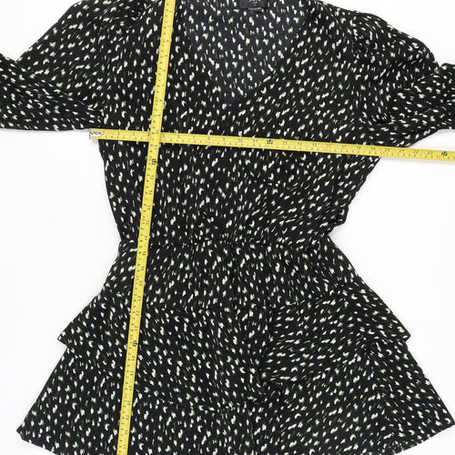 AX Paris Women’s Black Abstract Ruffle Wrap Dress Size 14