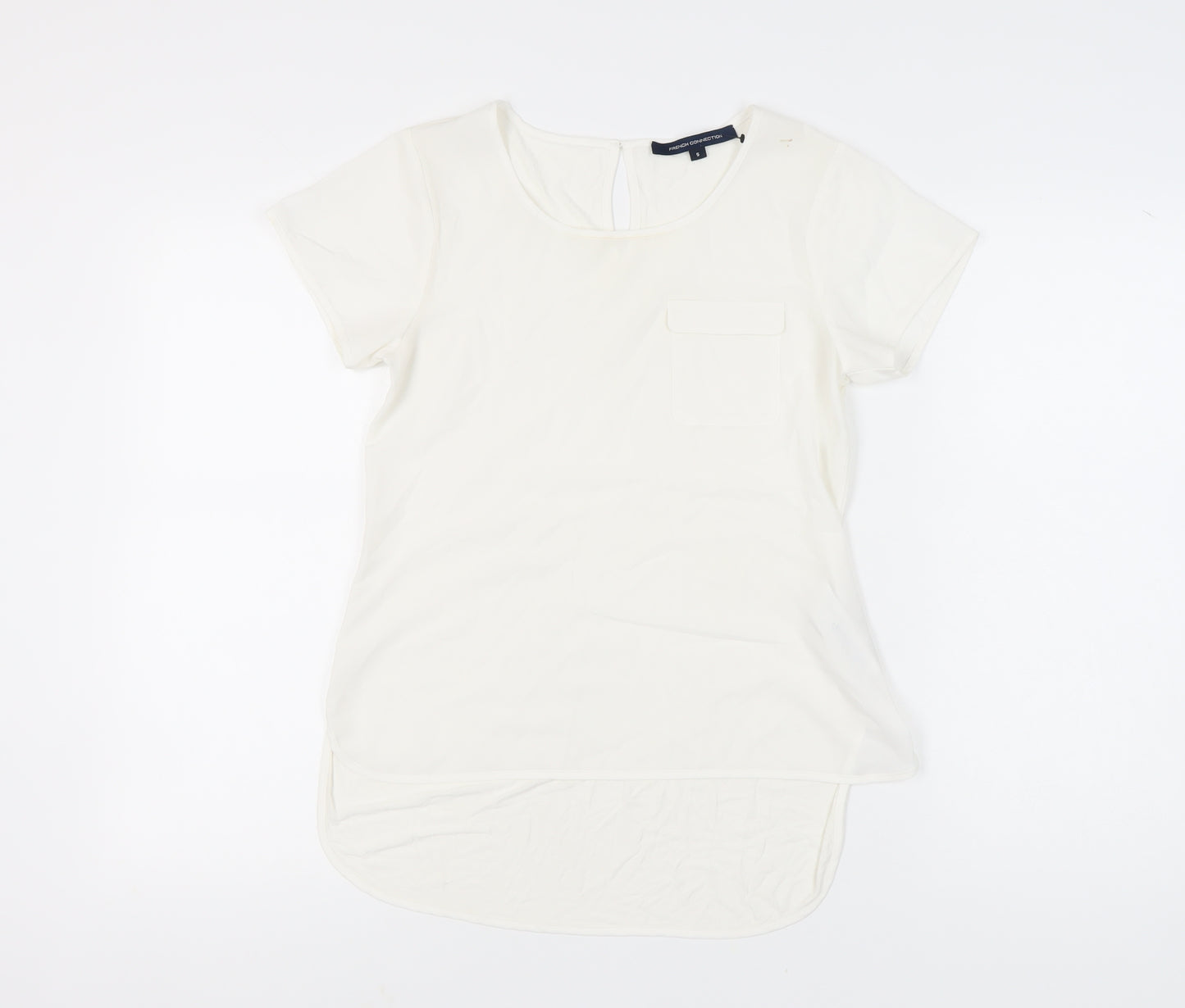 French Connection Womens Ivory Short Sleeve Scoop Neck T-Shirt Size S