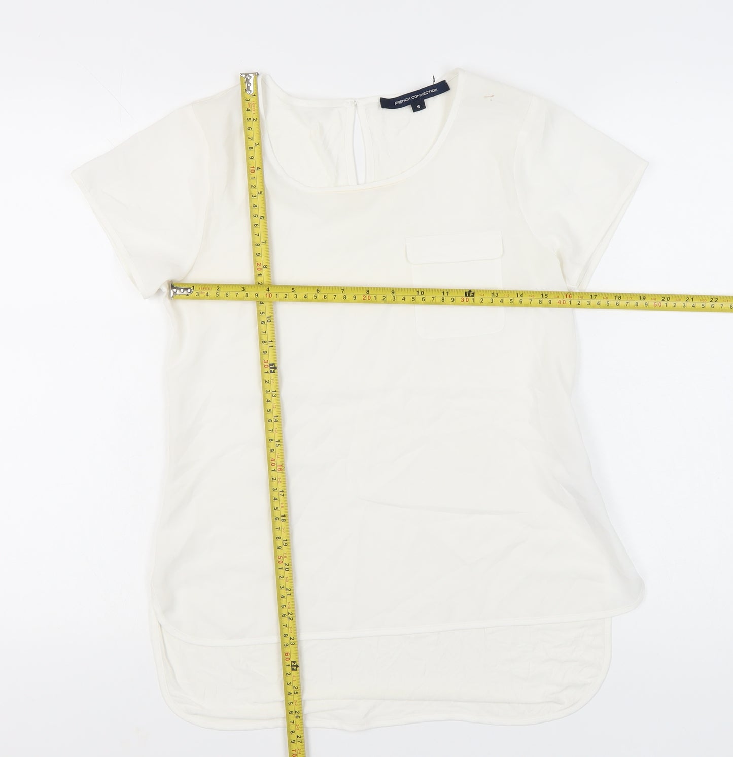 French Connection Womens Ivory Short Sleeve Scoop Neck T-Shirt Size S