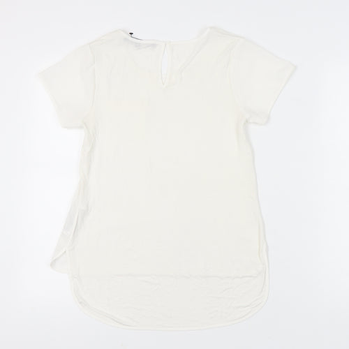 French Connection Womens Ivory Short Sleeve Scoop Neck T-Shirt Size S