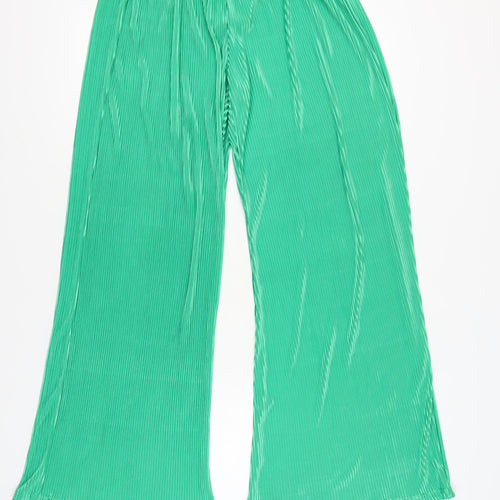 PrettyLittleThing Women’s Green Size 12 Wide-Leg Satin Trousers