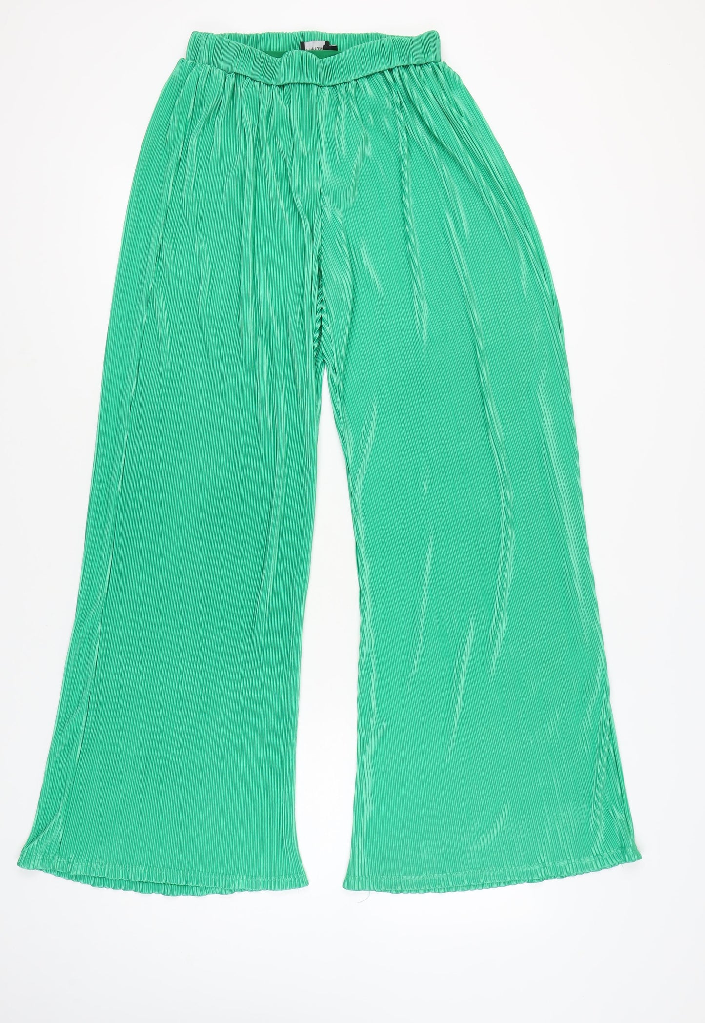 PrettyLittleThing Women’s Green Size 12 Wide-Leg Satin Trousers