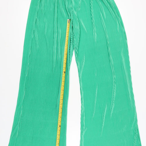 PrettyLittleThing Women’s Green Size 12 Wide-Leg Satin Trousers