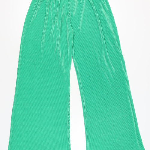 PrettyLittleThing Women’s Green Size 12 Wide-Leg Satin Trousers