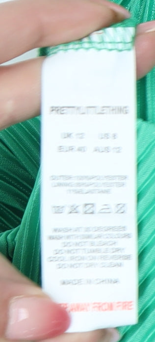 PrettyLittleThing Women’s Green Size 12 Wide-Leg Satin Trousers