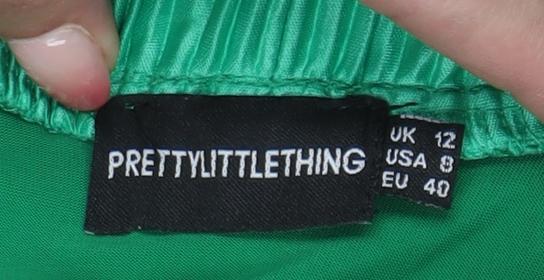 PrettyLittleThing Women’s Green Size 12 Wide-Leg Satin Trousers