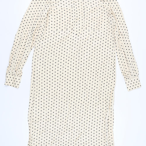 H&M Women’s Beige Polka Dot Collared Long Sleeve Shirt Dress XS