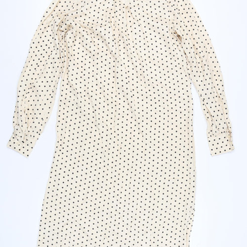 H&M Women’s Beige Polka Dot Collared Long Sleeve Shirt Dress XS