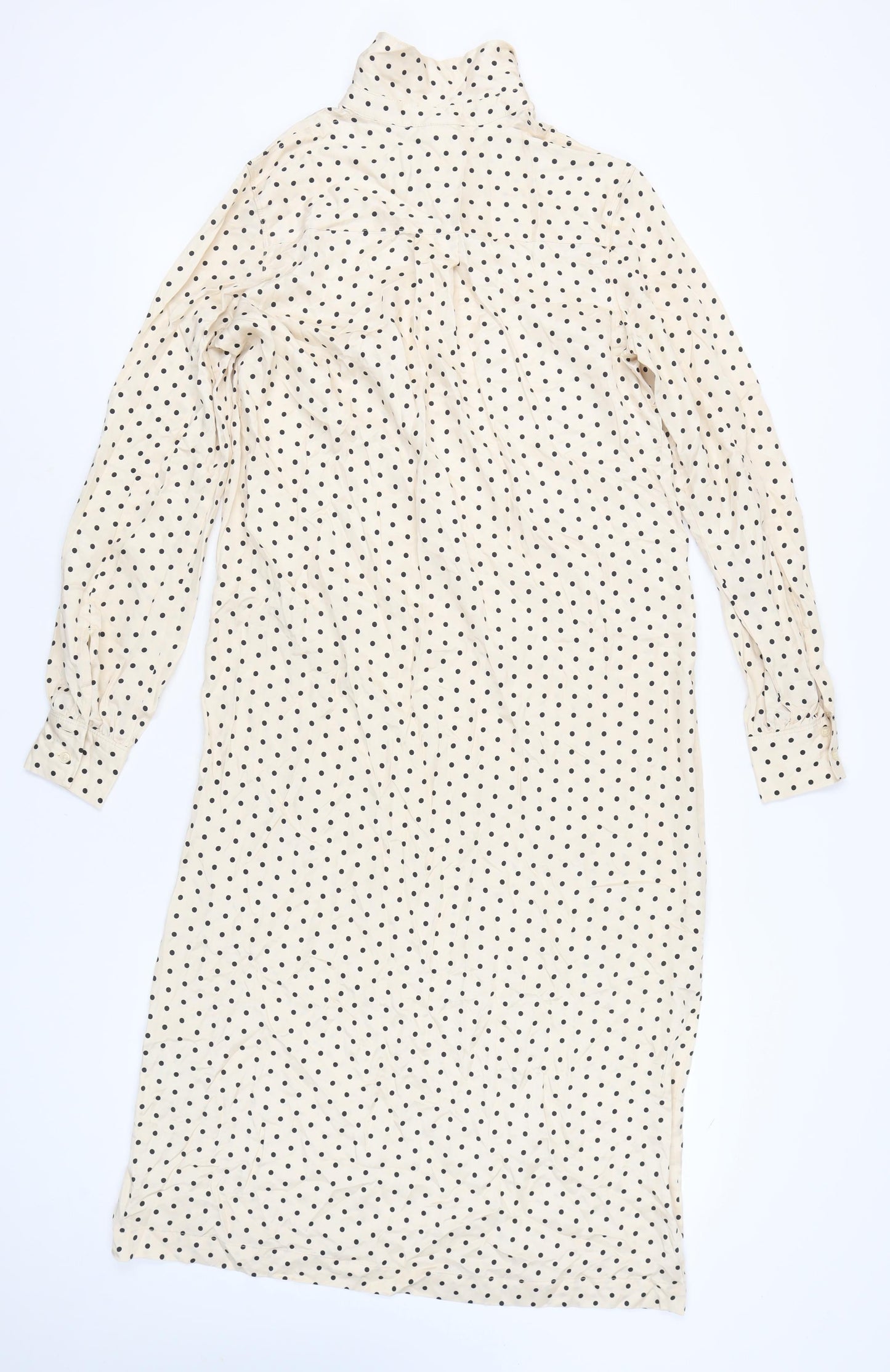 H&M Women’s Beige Polka Dot Collared Long Sleeve Shirt Dress XS