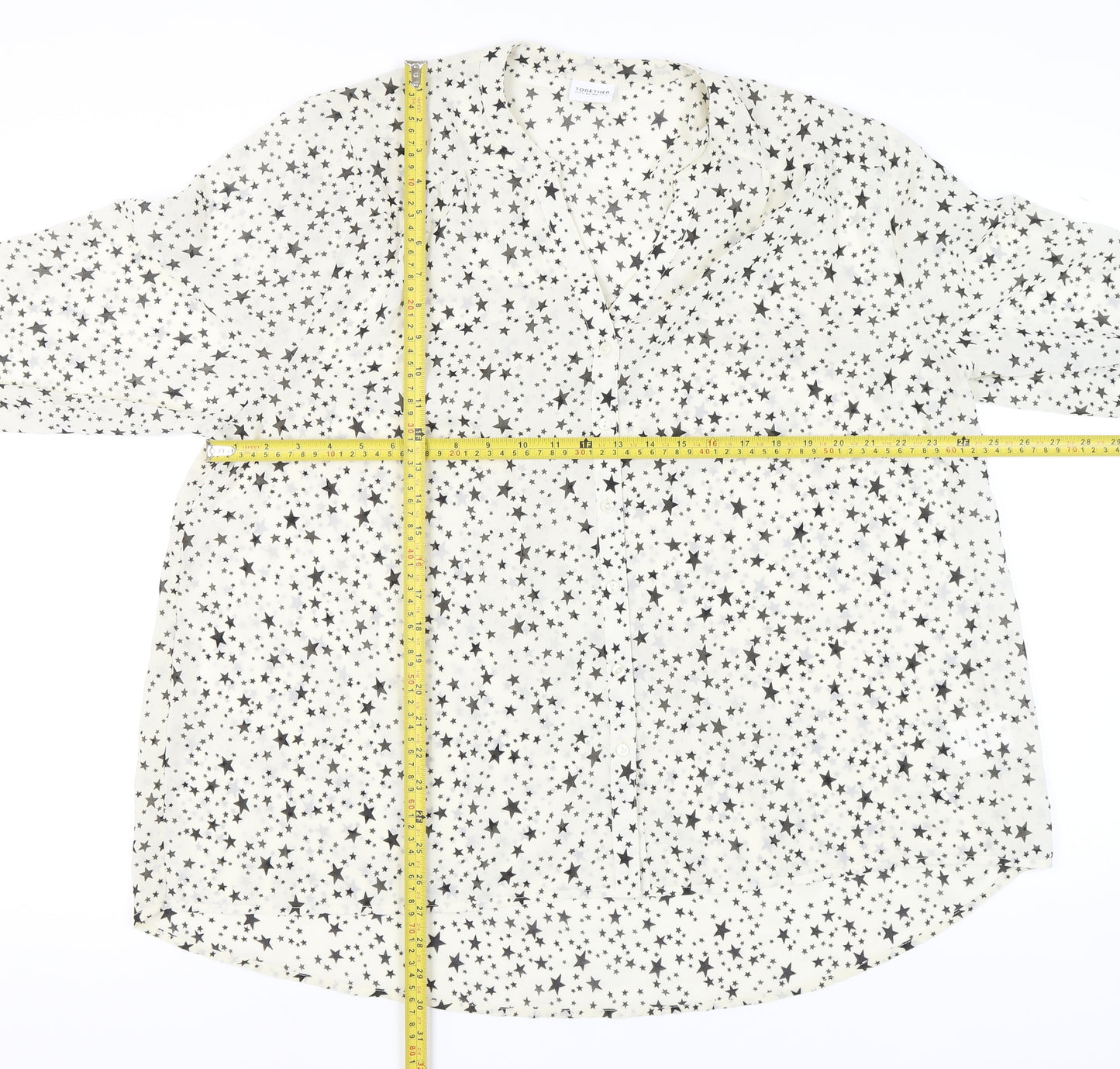 Together Women's White Star Print Chiffon Blouse Size 20