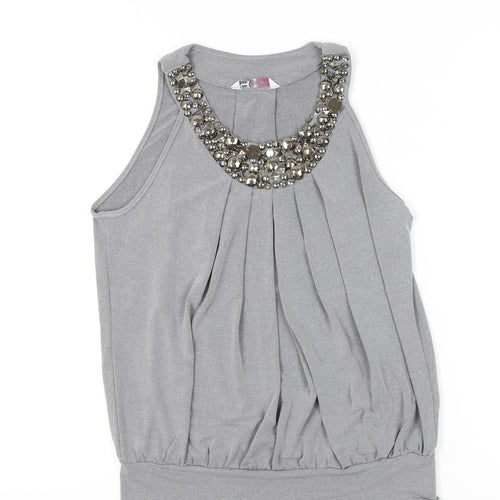 BHS Women’s Grey Beaded Scoop Neck Petite Tank Top Size 12