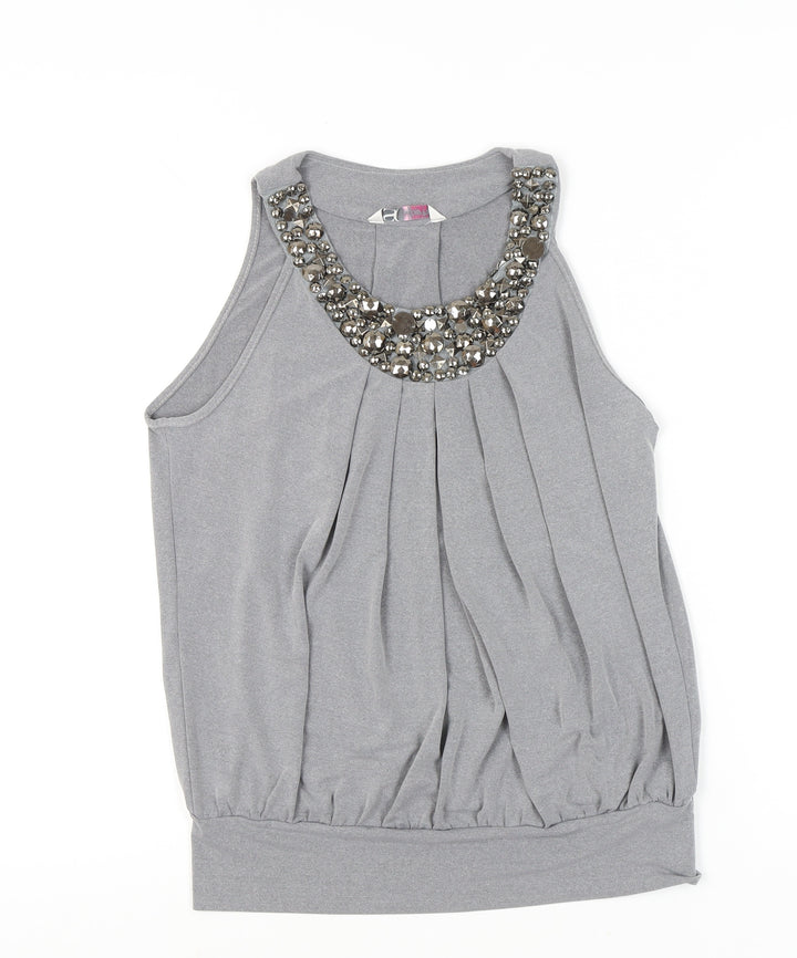 BHS Women’s Grey Beaded Scoop Neck Petite Tank Top Size 12