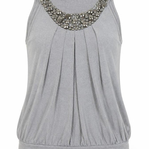 BHS Women’s Grey Beaded Scoop Neck Petite Tank Top Size 12