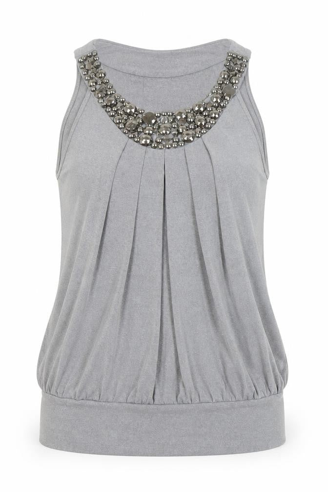 BHS Women’s Grey Beaded Scoop Neck Petite Tank Top Size 12