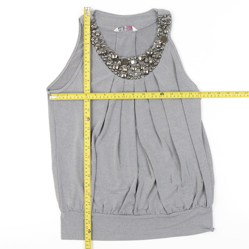BHS Women’s Grey Beaded Scoop Neck Petite Tank Top Size 12
