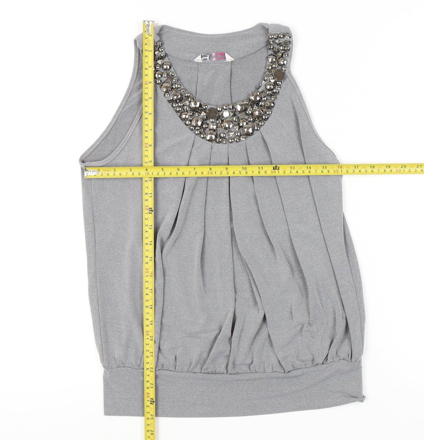 BHS Women’s Grey Beaded Scoop Neck Petite Tank Top Size 12