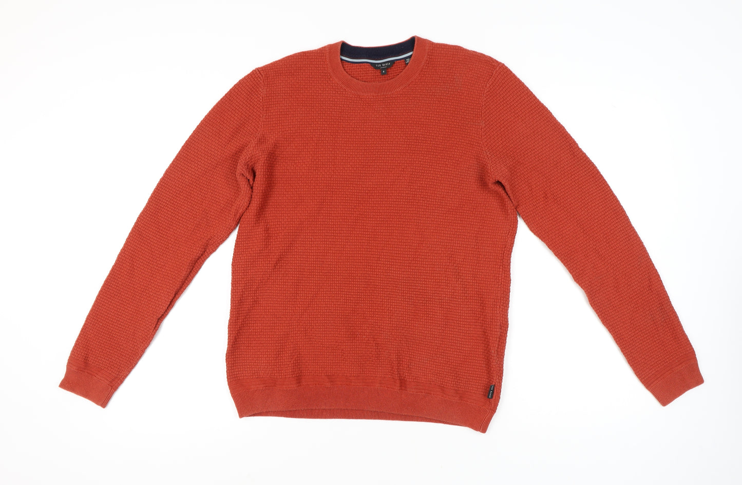 Ted Baker Men's Orange L Waffle-Knit Cotton Blend Crew Neck Jumper