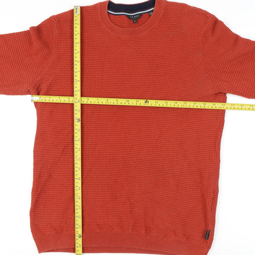 Ted Baker Men's Orange L Waffle-Knit Cotton Blend Crew Neck Jumper