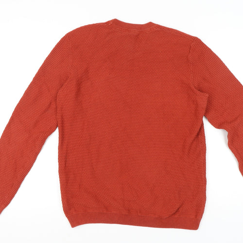 Ted Baker Men's Orange L Waffle-Knit Cotton Blend Crew Neck Jumper