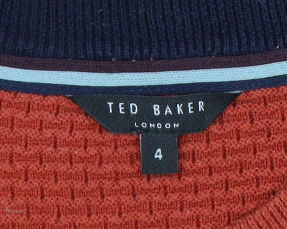 Ted Baker Men's Orange L Waffle-Knit Cotton Blend Crew Neck Jumper
