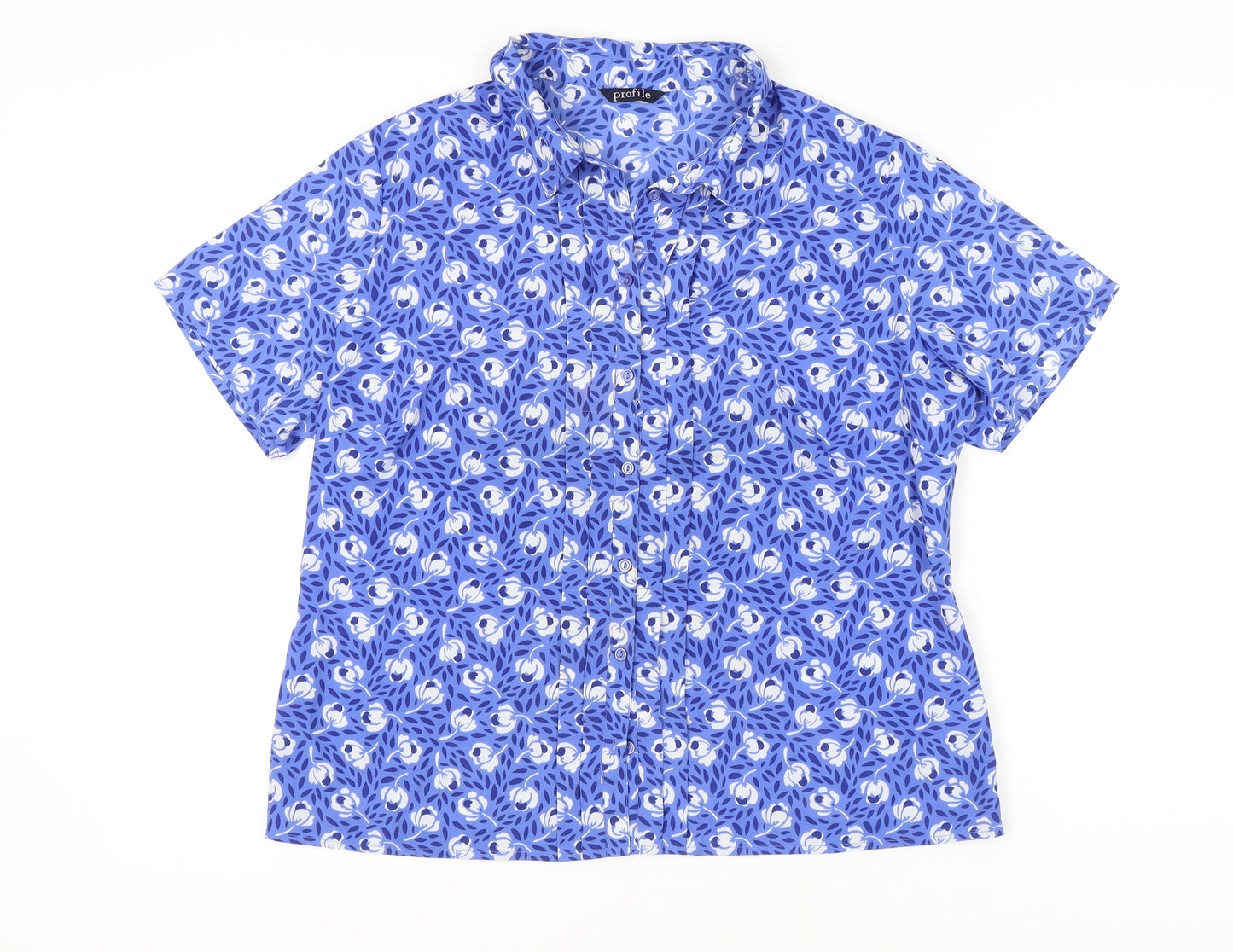 BHS Women’s Blue Floral Button-Up Shirt Size 18 Short Sleeve