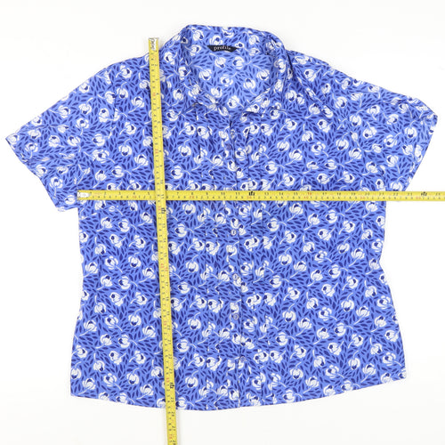 BHS Women’s Blue Floral Button-Up Shirt Size 18 Short Sleeve