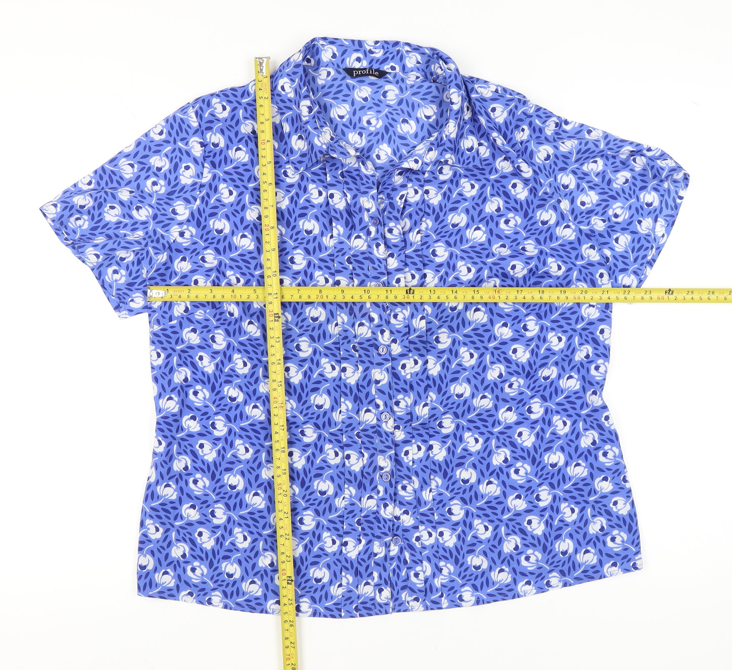 BHS Women’s Blue Floral Button-Up Shirt Size 18 Short Sleeve