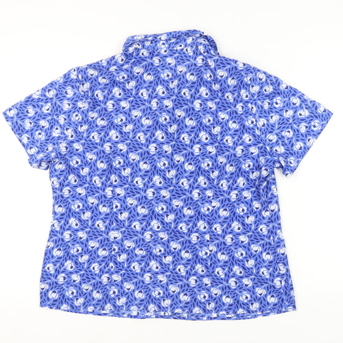BHS Women’s Blue Floral Button-Up Shirt Size 18 Short Sleeve