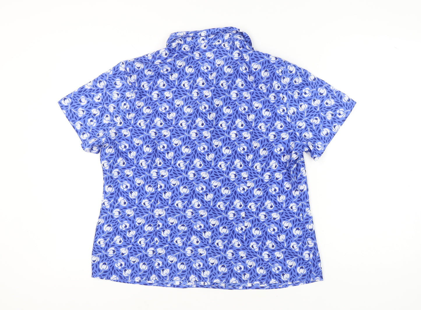 BHS Women’s Blue Floral Button-Up Shirt Size 18 Short Sleeve