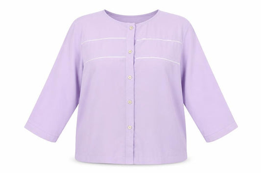 Front view of Planet Women Purple Button-Up Blouse, size 16, 3/4 Sleeve
