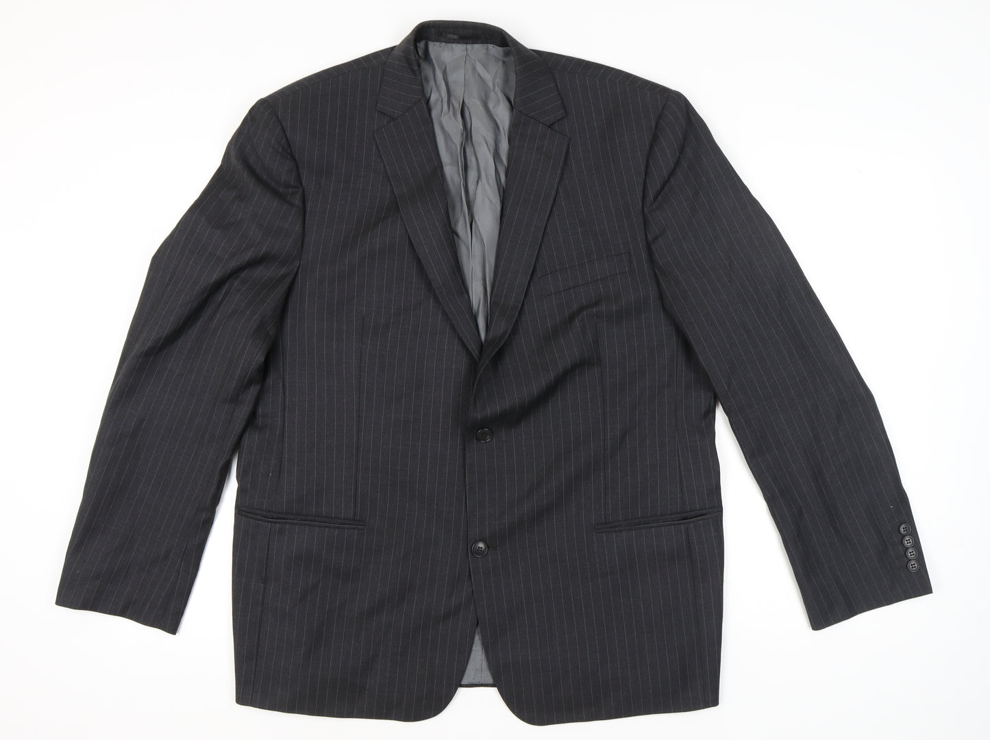 Charlton Gray Men's Grey Pinstripe 46L Wool Blend Blazer Jacket