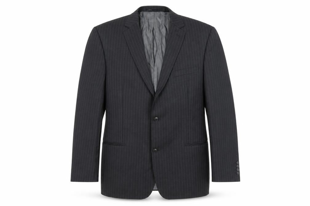 Front view of Charlton Gray Men's Grey Pinstripe 46L Wool Blend Blazer Jacket